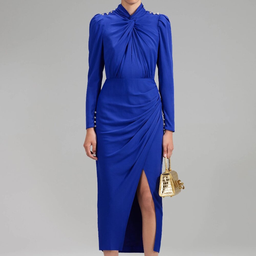 Self Portrait Blue stretch crepe Collar Midi Dress, US2